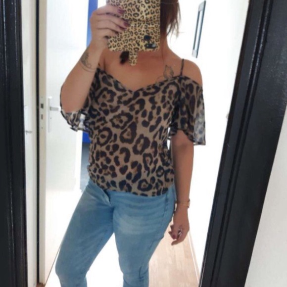 1 XL LEFT! Leopard Cold Shoulder Top Blouse Shirt - Picture 6 of 12